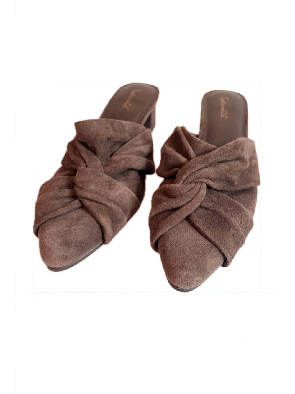 Splendid Suede Lanis Knotted Mules Size 9.5 Brown Pointed Toe NWOT